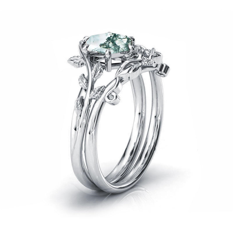 Sterling Silver Natural Moss Agate Blue Sandstone Opal Set Ring