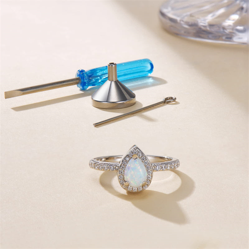 Sterling Silver Teardrop CZ Urn Rings for Ashes