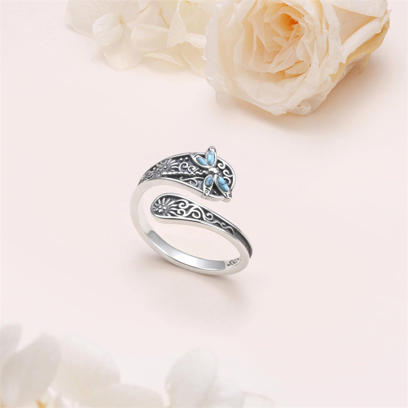 Sterling Silver Oxidized Dragonfly Butterfly Hummingbird Sea Turtle Anchor Cross Tree of Life Sunflower Spoon Ring