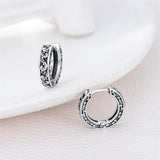 Sterling Silver Cross Sun Viking Wave Hoop Earrings for Men