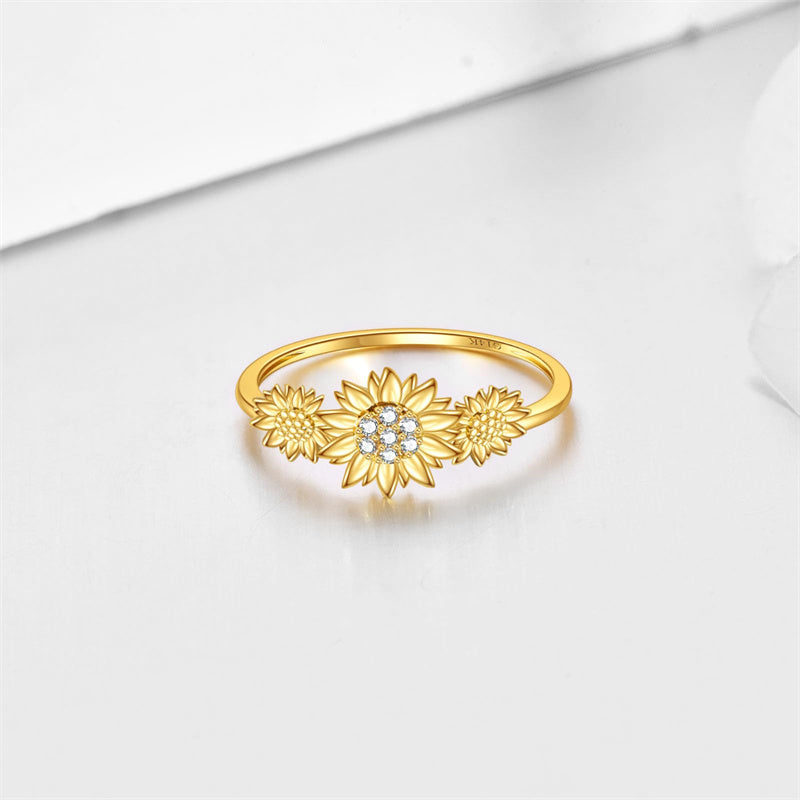 14k Gold Sunflower Nature Ring