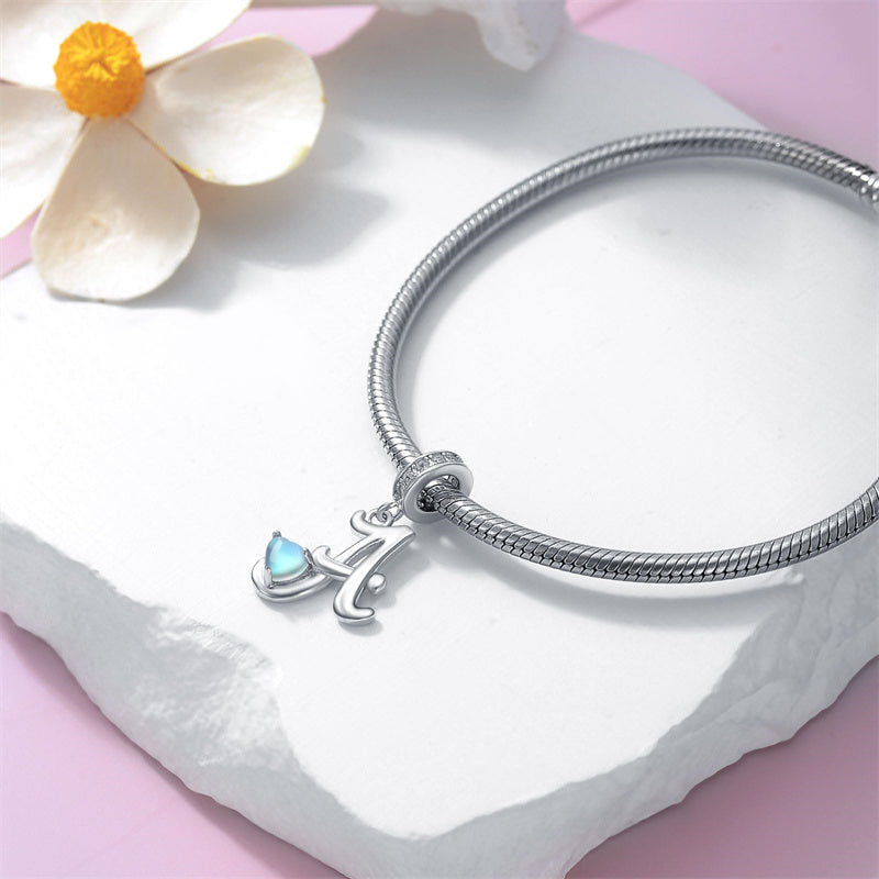 Sterling Silver Moonstone Initial Alphabet Charm Beads