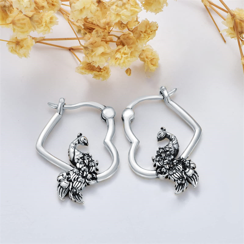 Sterling Silver Fox Frog Leopard Peacock Puppy Animal Hug Hoop Earrings