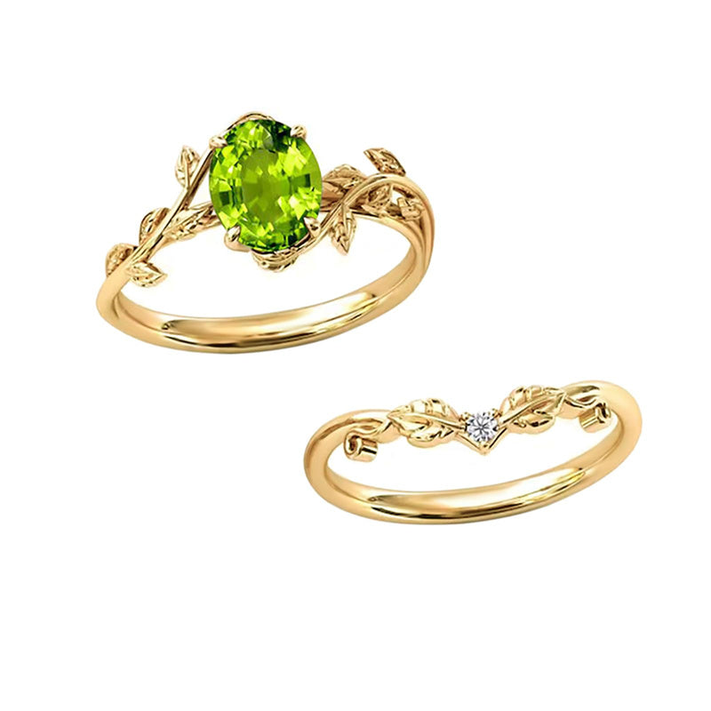 Sterling Silver 10K 14K Gold Leaf Oval Cut Vine Gemstone Set Engagement Wedding Ring