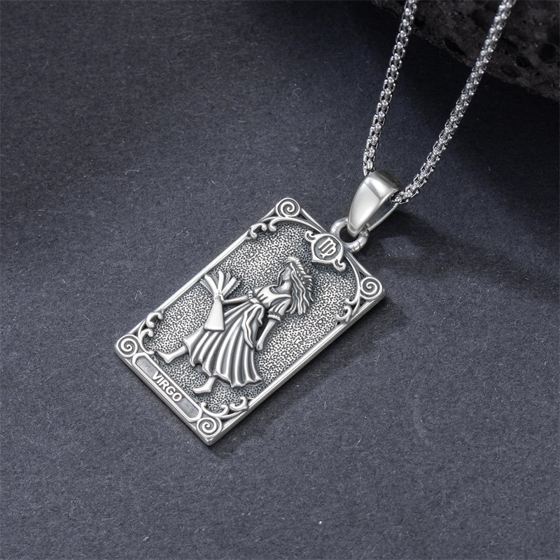Sterling Silver Tarot Card 12 Zodiac Sign Pendant Necklace