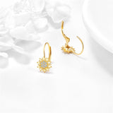 14K Yellow Gold Sunflower Leverback  Earrings