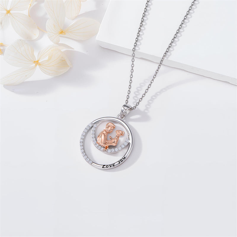 Sterling Silver Father-Daughter Pendant Necklace Engraved with Love You