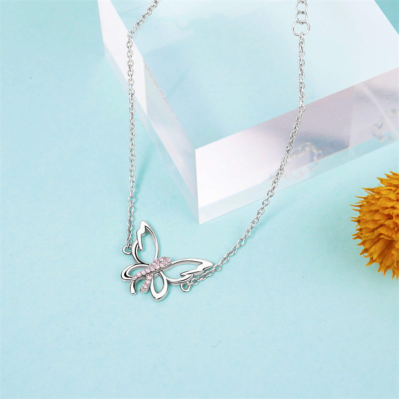 Sterling Silver Butterfly Cross Breast Cancer Awareness Bracelet