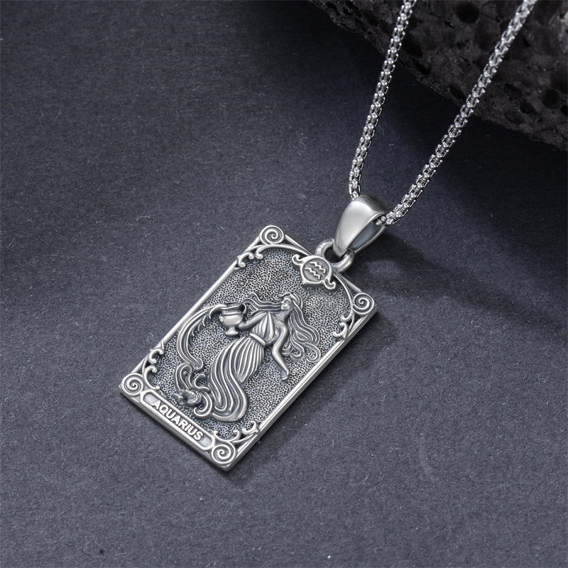 Sterling Silver Tarot Card 12 Zodiac Sign Pendant Necklace