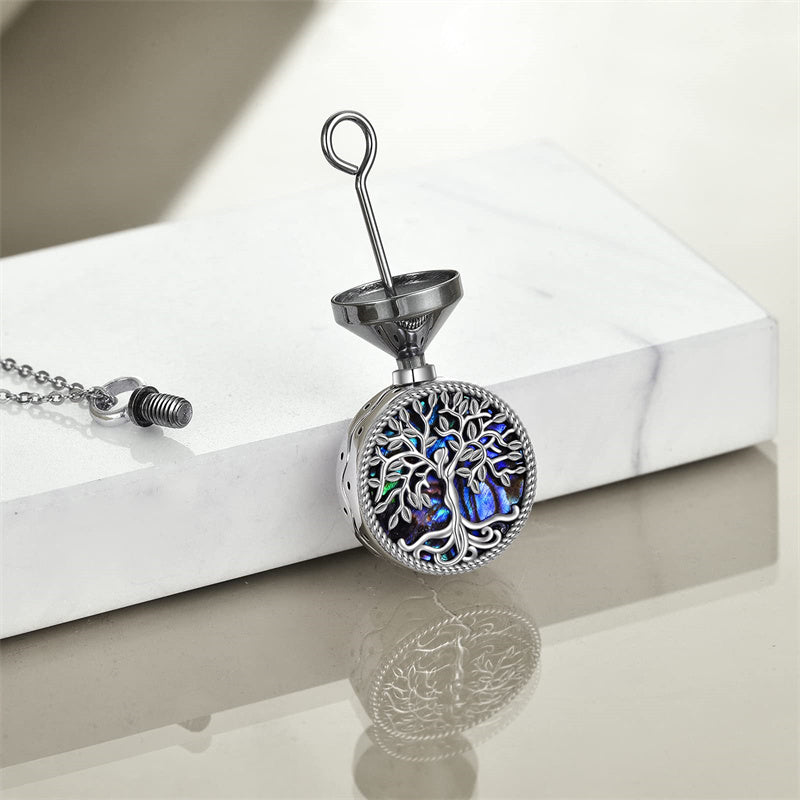 Sterling Silver Tree of Life Urn Necklaces Abalone Opal Shell Cremation Jewelry for Ashes