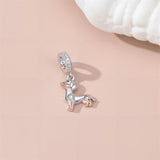 Sterling Silver Cubic Zirconia Yorkshire Boston Terrier Chihuahua Dachshund  Bead Charms