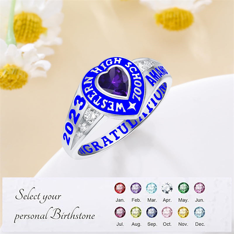 Sterling Silver Personalized Class Ring Graduation Ring for Women