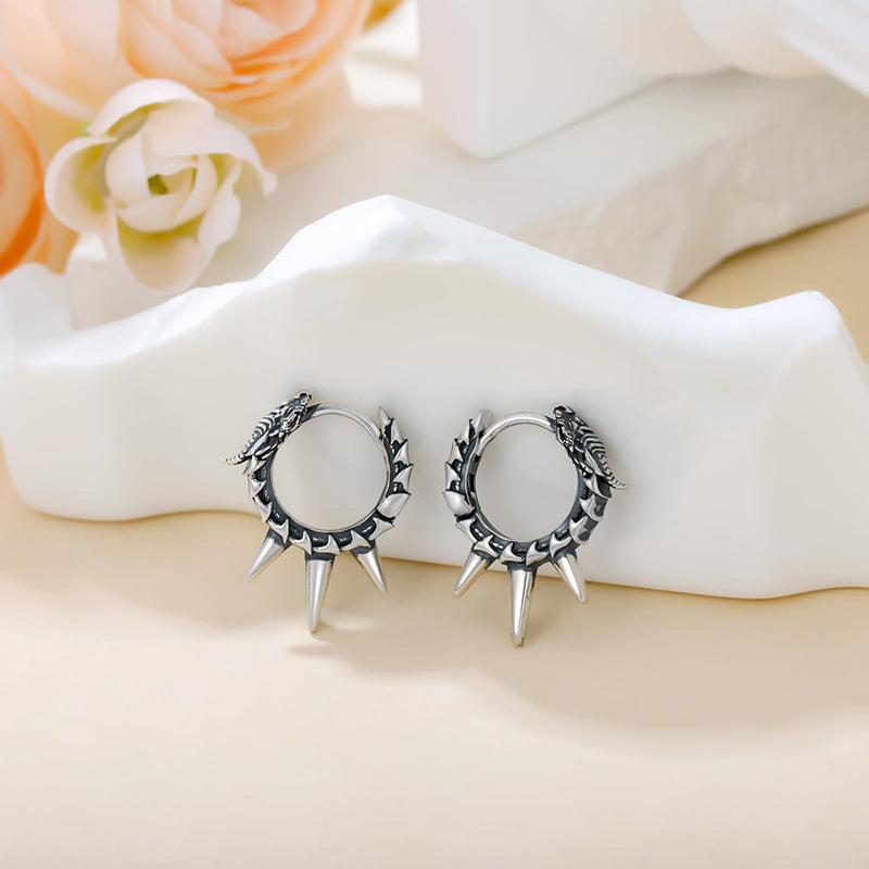Sterling Silver Spike Dragon Stud Earrings Hoop Earrings