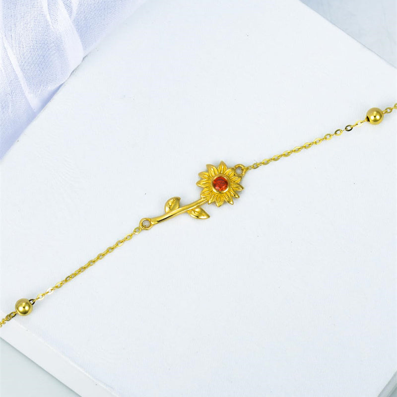 14K Gold 5A Cubic Zirconia Sunflower Single Layer Anklet
