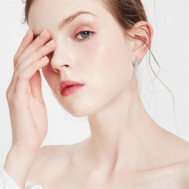 Sterling Silver Moss Agate Tree of Life Leverback Earrings