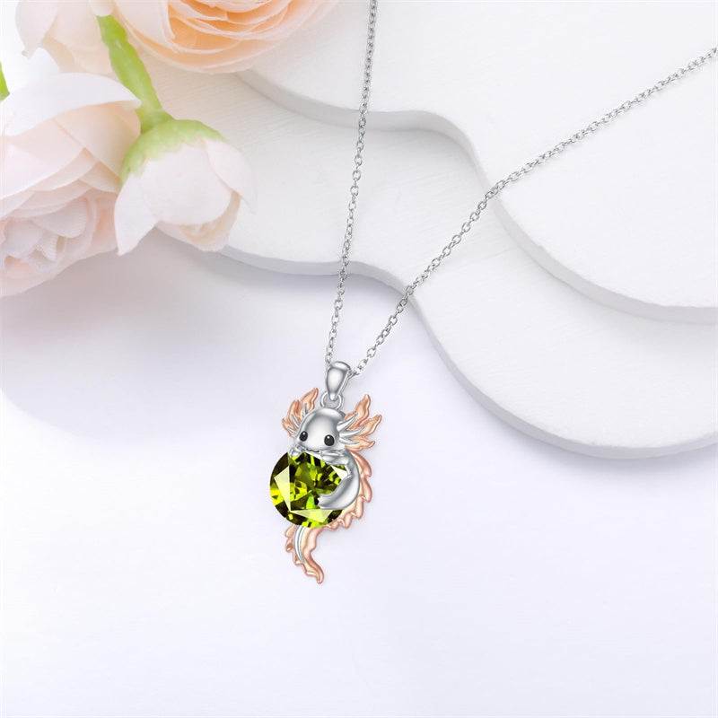 Sterling Silver Birthstone  Axolotl Pendant Necklace