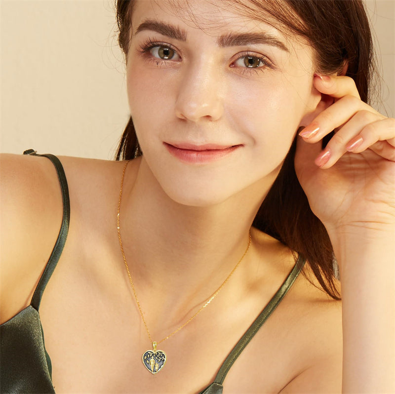 10K Gold Personalized Photo Father Daughter Pendant Necklace