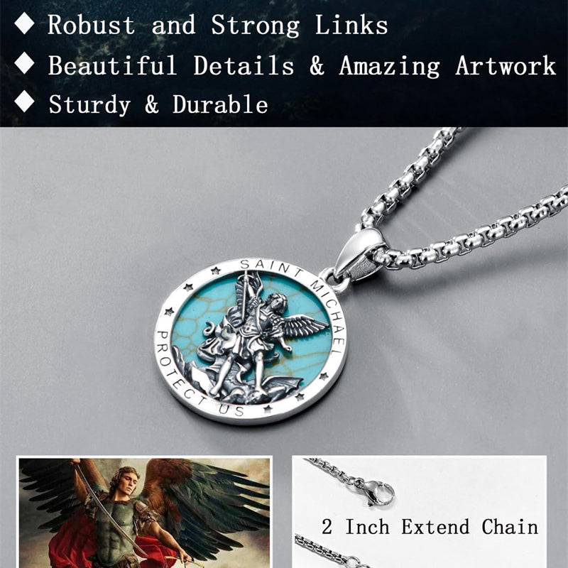 Sterling Silver St Michael St Christopher Pendant Necklace for Men
