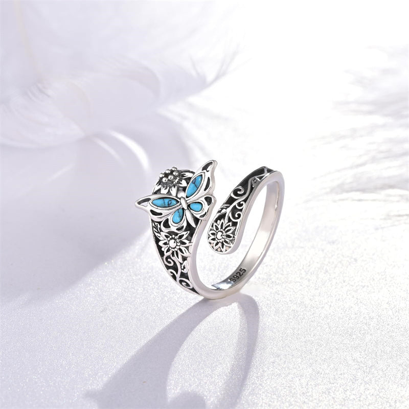 Sterling Silver Oxidized Dragonfly Butterfly Hummingbird Sea Turtle Anchor Cross Tree of Life Sunflower Spoon Ring