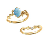 Sterling Silver 10K 14K Gold Leaf Oval Cut Vine Gemstone Set Engagement Wedding Ring