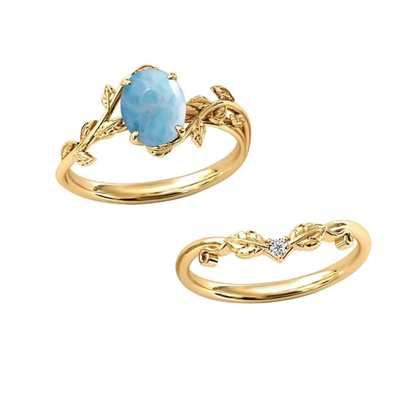 Sterling Silver 10K 14K Gold Leaf Oval Cut Vine Gemstone Set Engagement Wedding Ring