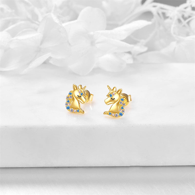 14K Gold Unicorn Stud Earrings