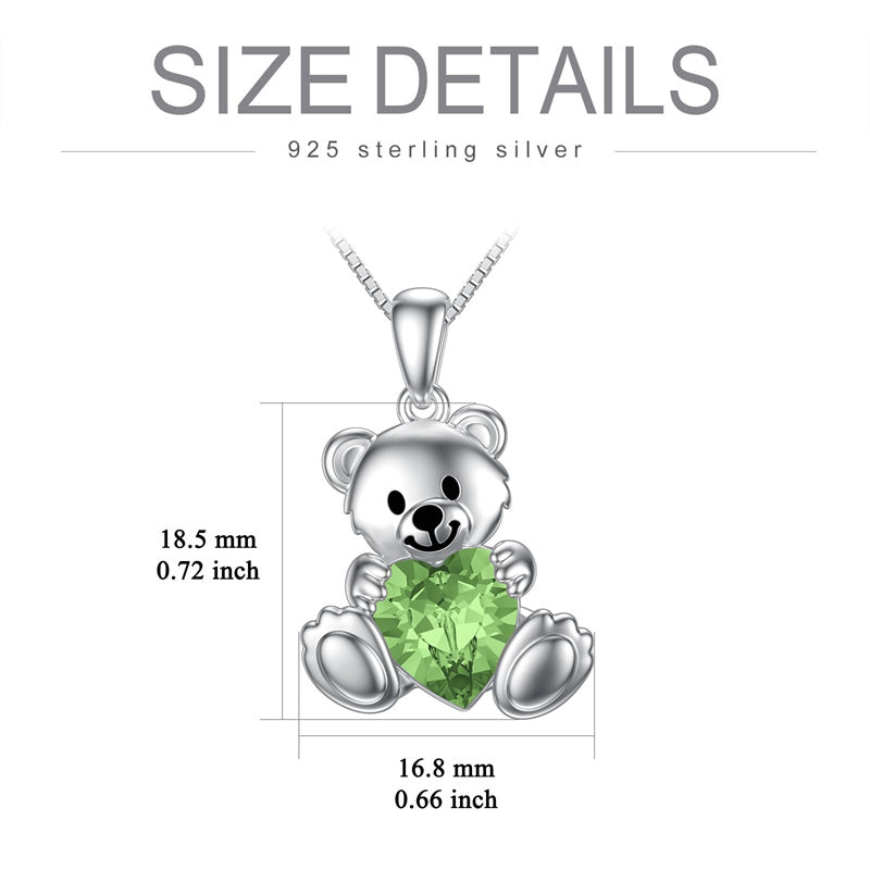 Sterling Silver Crystal Moonstone Teddy Bear Pendant Necklace