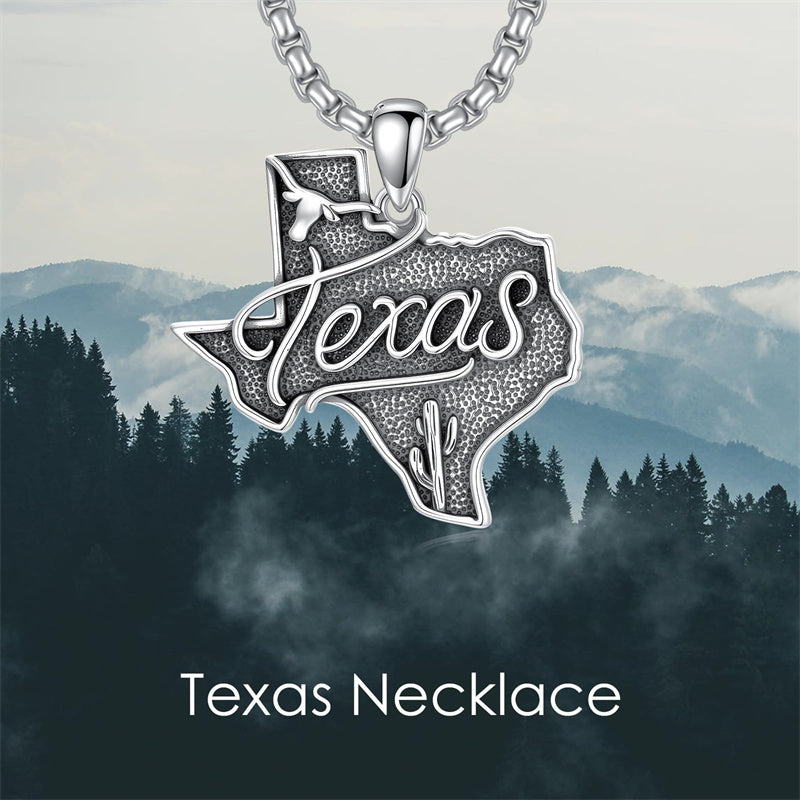 Sterling Silver Texas State Map Flag Pendant Necklace for Men