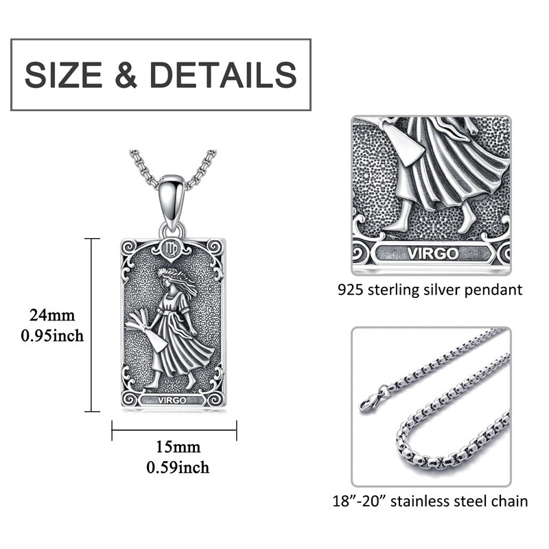 Sterling Silver Tarot Card 12 Zodiac Sign Pendant Necklace