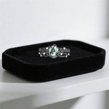 Sterling Silver Personalized Engraved Moss Agate Bridal Wedding Promise Engagement Ring Set for Women