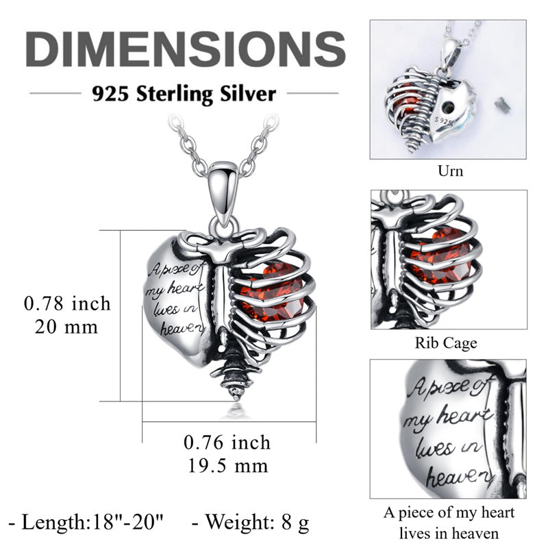 Sterling Silver Heart Birthstone Skeleton Urn Necklaces for Ashes