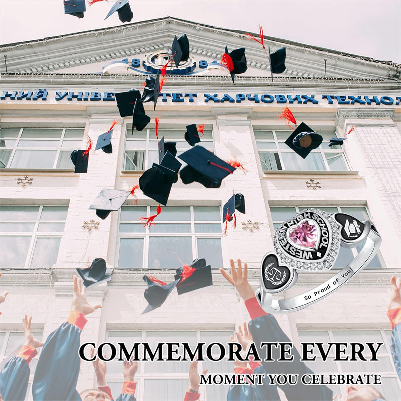 Sterling Silver Personalized Pattern Engraved Birthstone Class Ring for Women