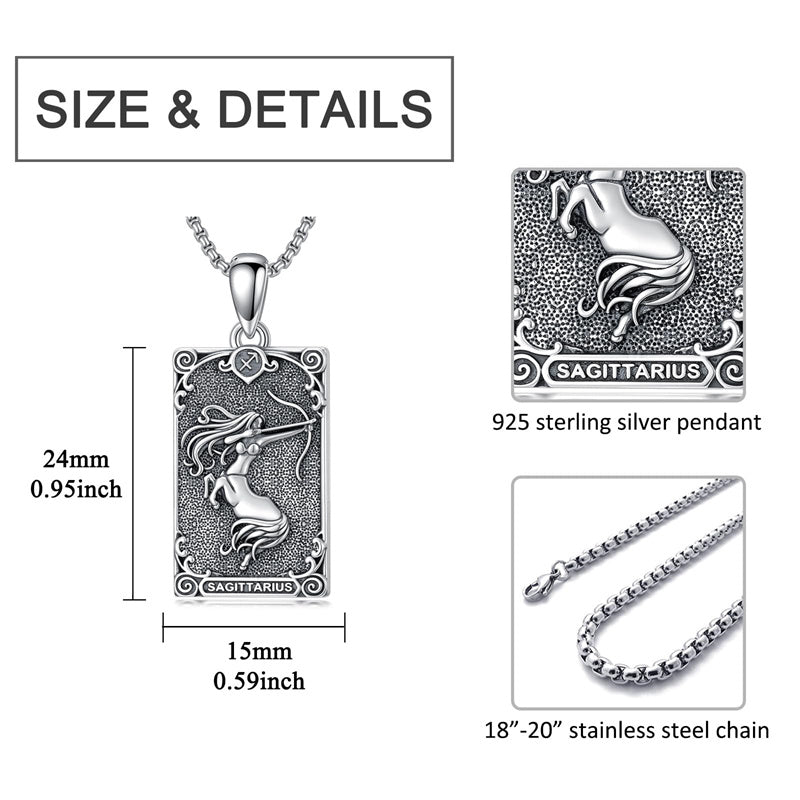 Sterling Silver Tarot Card 12 Zodiac Sign Pendant Necklace