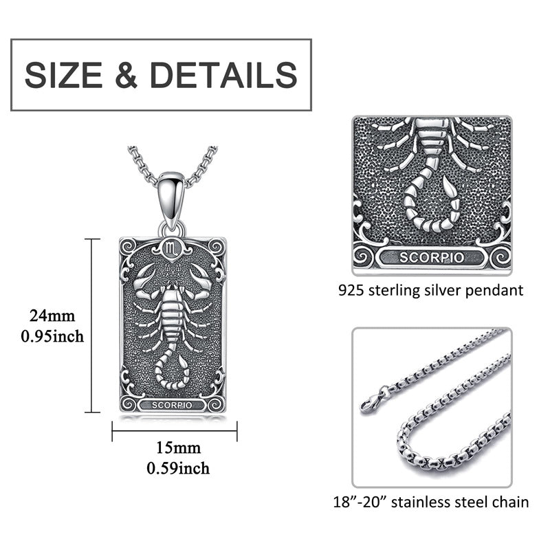 Sterling Silver Tarot Card 12 Zodiac Sign Pendant Necklace