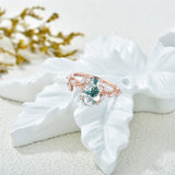 Sterling Silver 10K 14K 18K 2CT Natural Moss Agate Leaf Engagement Wedding Promise Rings Set