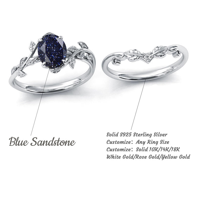 Sterling Silver Natural Moss Agate Blue Sandstone Opal Set Ring