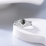 Sterling Silver 10K 14K 18K Gold  Oval Cut Unique Vine Gemstone Wedding Ring Set