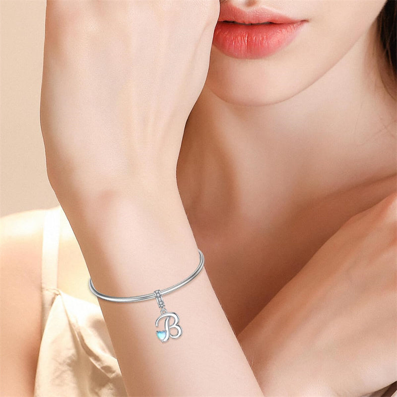 Sterling Silver Moonstone Initial Alphabet Charm Beads