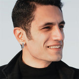 Sterling Silver Cross Sun Viking Wave Hoop Earrings for Men