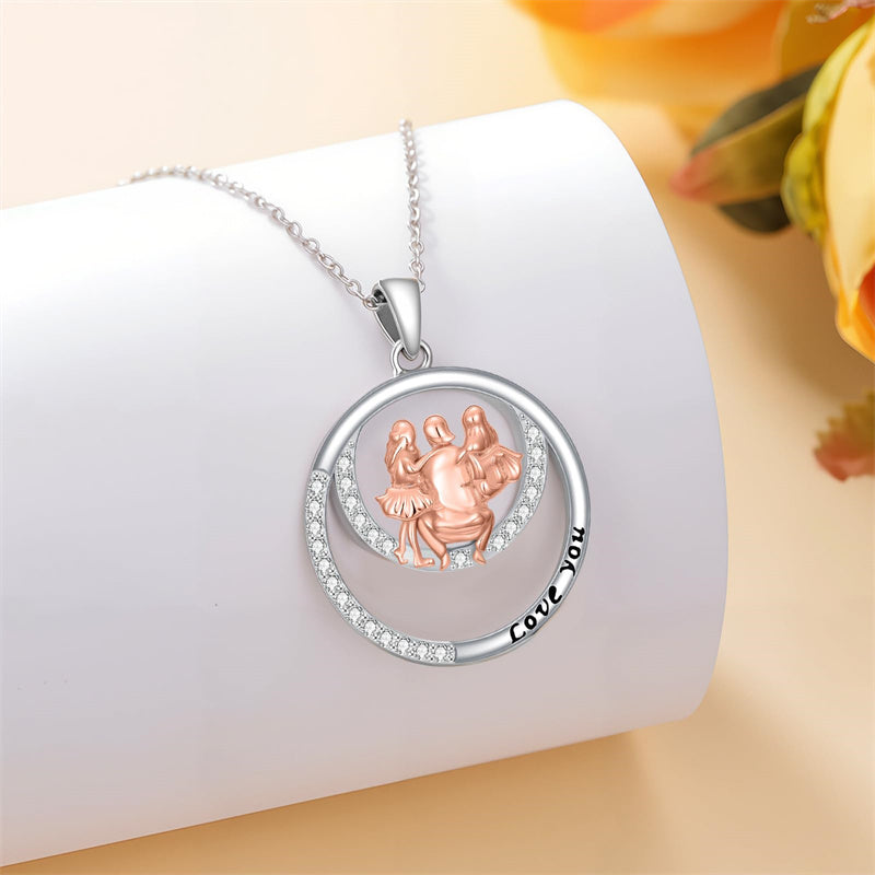 Sterling Silver Father-Daughter Pendant Necklace Engraved with Love You