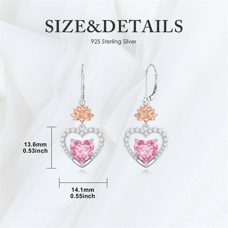 Sterling Silver Heart Cubic Zirconia Sunflower Rose Daisy Lily Lotus Hibiscus Dangle Earrings