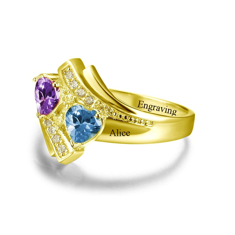 10K 14K 18K Gold Personalized Engraved Heart Birthstone Ring