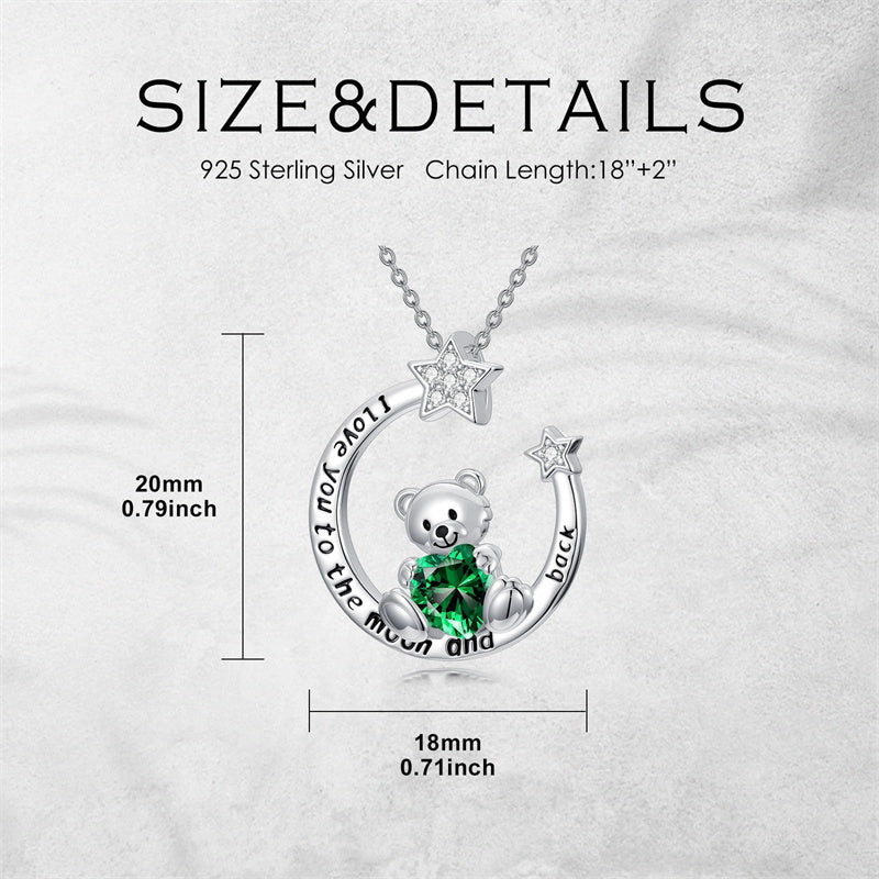 Sterling Silver Birthstone Teddy Bear Pendant Necklace