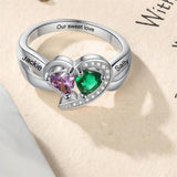 10K 14K 18 K Gold Personalized Engraved 2 Simulated Heart Birthstone Ring