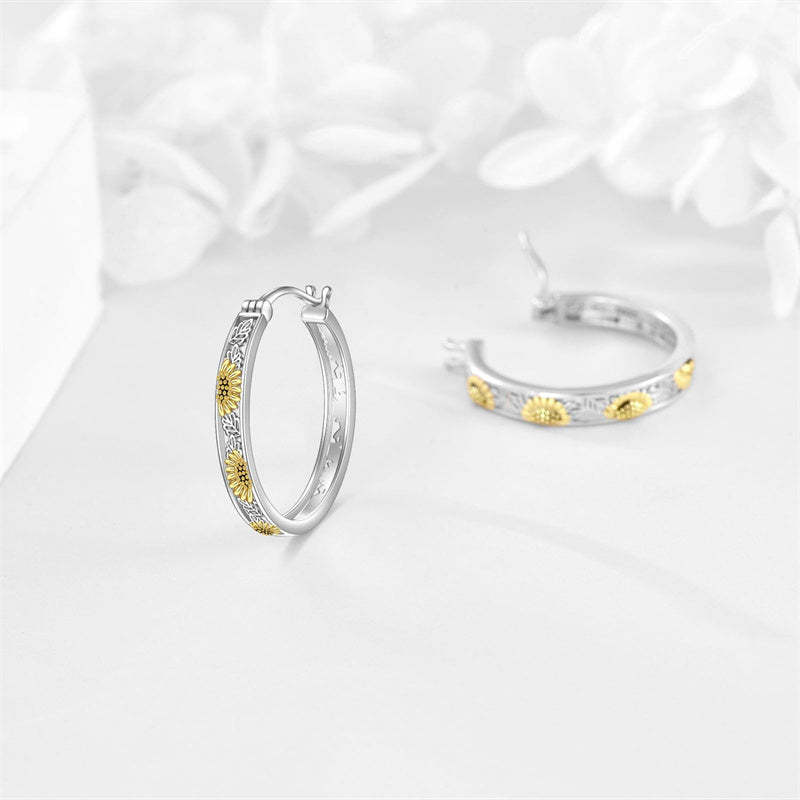 Sterling Silver Sunflower Hoop Earrings