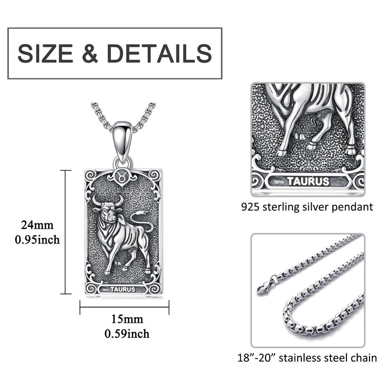 Sterling Silver Tarot Card 12 Zodiac Sign Pendant Necklace
