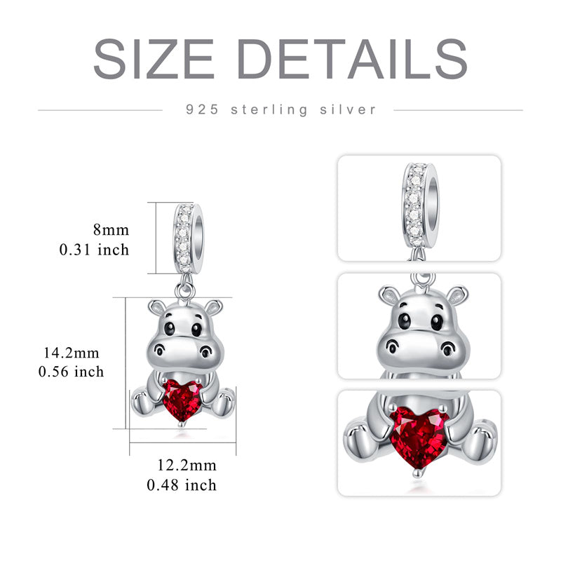Sterling Silver 12 Months Birthstone Hippo Charm Beads