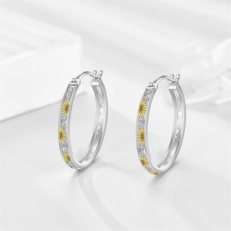 Sterling Silver Sunflower Hoop Earrings