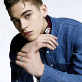 Sterling Silver Personalized Birthstone Engraved Pattern Class Band Ring For Men