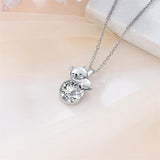 Sterling Silver Cubic Zirconia Teddy Bear Pendant Necklace Christmas Gifts for Women
